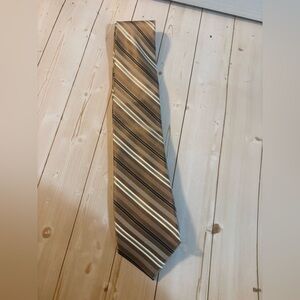 Michael Kors 100% Silk Gold Brown Striped Tie Luxury Designer